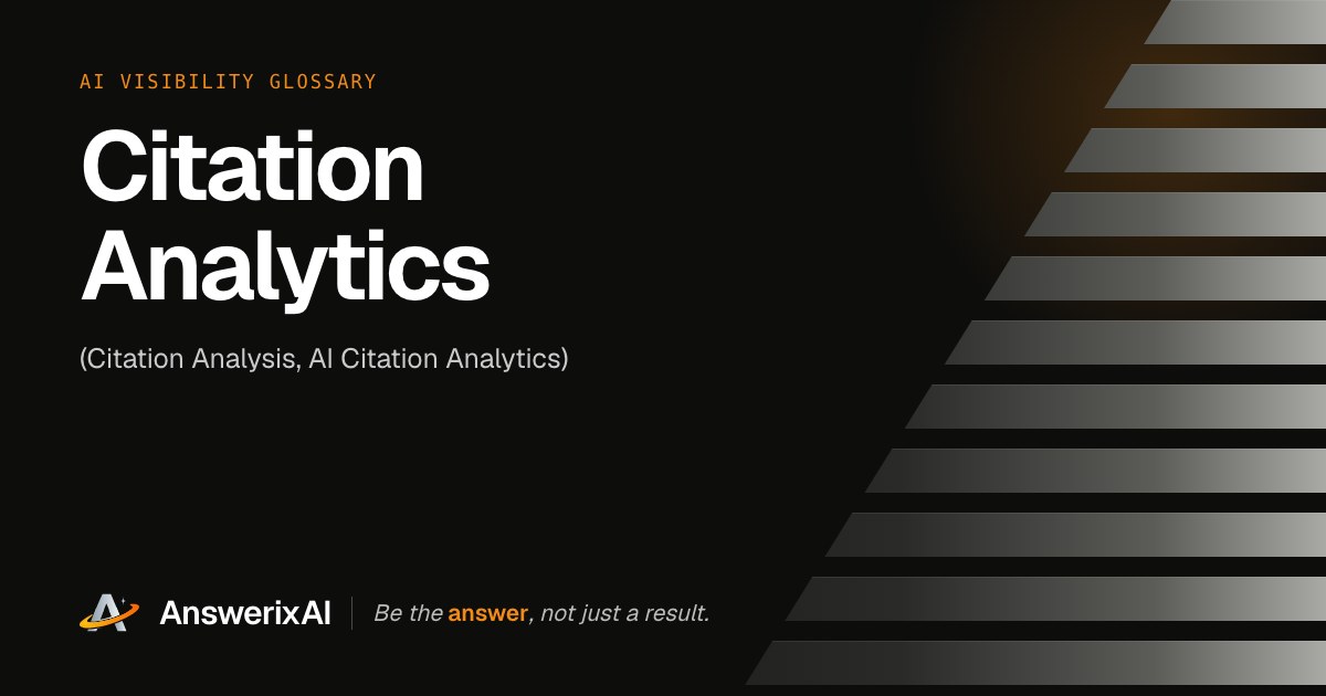 AnswerixAI AI Visibility Glossary card for “Citation Analytics”, also called Citation Analysis, AI Citation Analytics