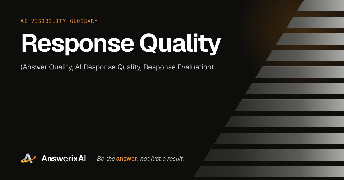 AnswerixAI AI Visibility Glossary card for “Response Quality”, also called Answer Quality, AI Response Quality, Response Evaluation