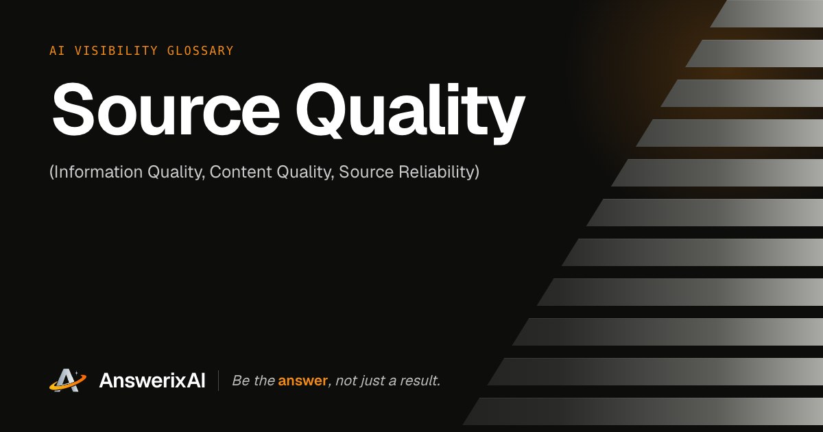 AnswerixAI AI Visibility Glossary card for “Source Quality”, also called Information Quality, Content Quality, Source Reliability